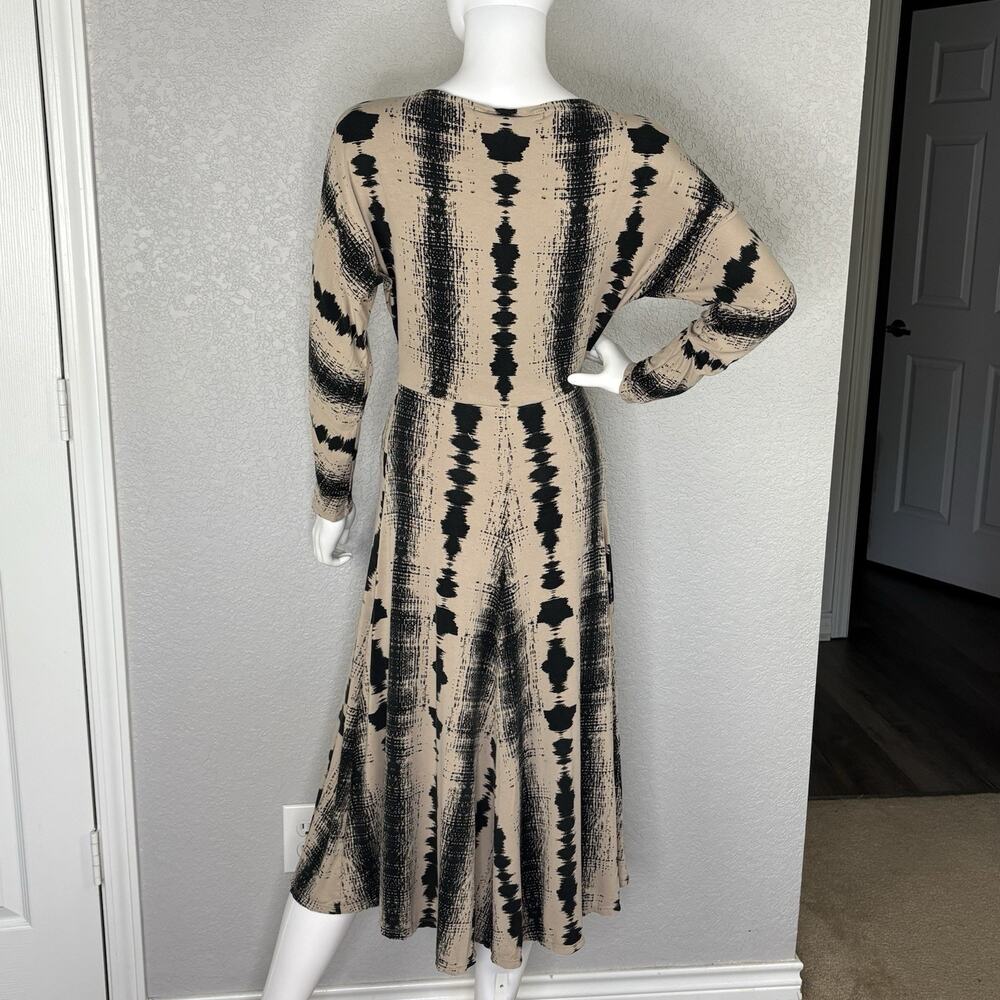 Bel Kazan Maxi Dress Cowl Neck Tie Dye Beige Black Boho Artsy Sz M - Picture 4 of 7